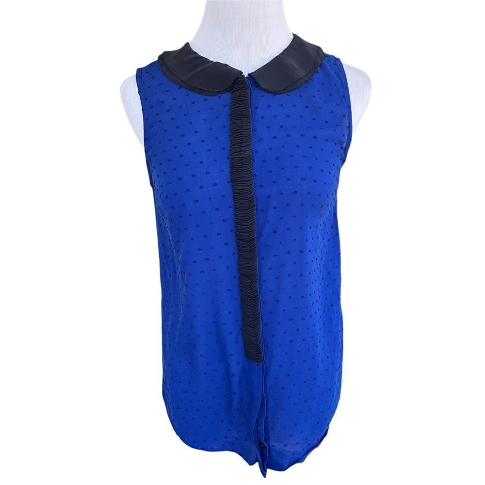 Anthropologie Postmark Blue Swiss Dot Sleeveless Blouse 2